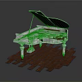 Elegant White Grand Piano Placed On Wooden Planks Platform With Classic Design