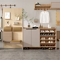 Modern Entryway Storage System Featuring Coat Rack Shoe Cabinet And Decorative Plants