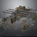 Industrial Style Scene Components With Metal Frames Stairs Platforms Crates And Debris
