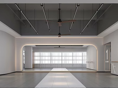 Spacious Fitness Studio Interior With Mirrors And Windows 3d model