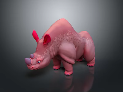 Adorable Pink Rhinoceros Stuffed Toy With Sparkling Details And Soft Texture 3d model