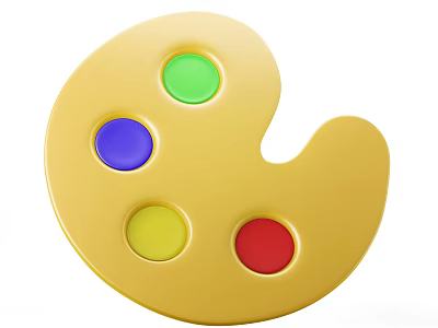 Yellow Art Supplies Palette With Green Purple Yellow Red Paint Wells 3d model