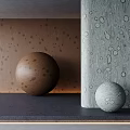 Decorative Interior Setup With Brown Spotted Sphere Light Gray Ring Patterned Sphere And Textured Walls 3d model