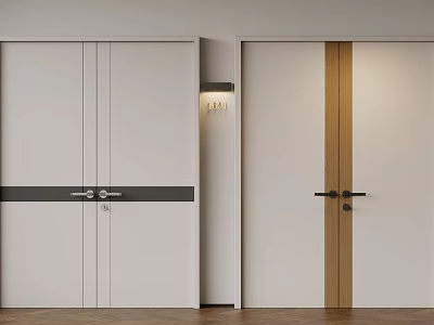 White Double Doors With Wooden And Black Stripes Interior Design 3d model