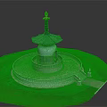 Traditional Pagoda Model Featuring Blue Roof Golden Finial Circular Base Stone Steps On Green Grass