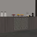 Modern Gray Sideboard With Patterned Front Fruit Platter Bottles And Coffee Pot 3d model