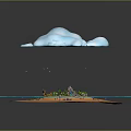 Green Plants on Small Island in Blue Water Surface Surrounded by White Clouds