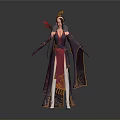Traditional Style Woman In Purple Red Robe With Elaborate Headpiece And Tassels