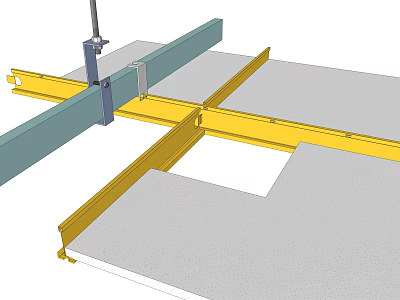 Ceiling Installation Support Structure With Yellow Metal Frames And White Panels 3d model