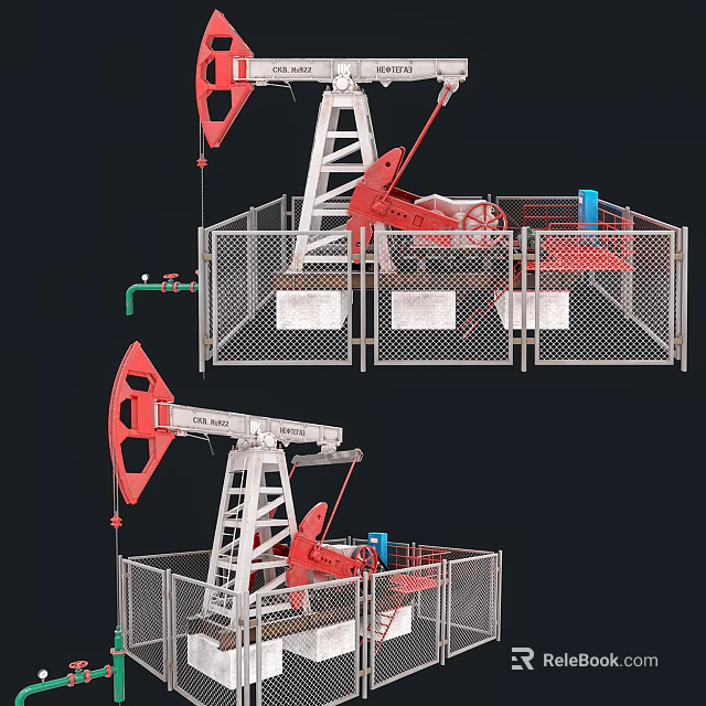 Industrial Drilling Equipment With Red White Structure And Metal Safety Fencing 3d model 
