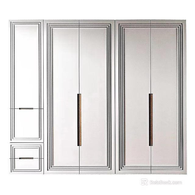 Modern White Double Door Wardrobe Design With Long Handles And Side Storage 3d model 