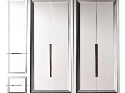 Modern White Double Door Wardrobe Design With Long Handles And Side Storage 3d model