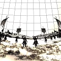 Ancient Battlefield Scene With Soldiers On Horses And Decorative Banners Under Sunset Sky