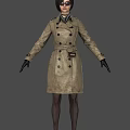 Woman In Beige Double Breasted Leather Trench Coat With Belt And Black Gloves