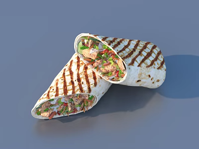 Delicious Grilled Burritos Stuffed With Chicken Fresh Vegetables And Savory Filling 3d model