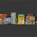Assorted Packaged Food Products With Cereal Boxes Coffee Canister Spices And Canned Goods