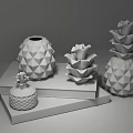White And Green Pineapple Shaped Decorative Ornament Set On Stacked Books For Wooden Tabletop Decoration