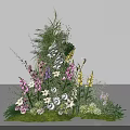 Decorative Floral Installation With White Pink Purple Yellow Flowers And Green Foliage