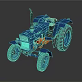 Blue Tractor Exterior Design With Large Tires And Exhaust Pipe