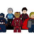 Lego Superhero Minifigures Standing Together Featuring Iron Man Captain America Thor and Iconic Attire