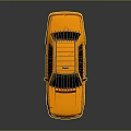 Yellow Sedan With Roof Rack And Window Bars On Dark Background