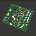 Detailed View of Green Circuit Board with Electronic Components Chips and Connectors
