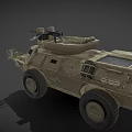 Armored Military Vehicle with Large Tires Roof Mounted Weapon and Protective Armor
