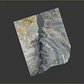 Detailed Mountainous Terrain Model With Blue White Layers And Yellow Flowing Ridges