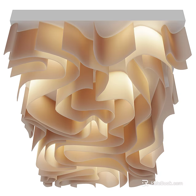 Unique Modern Ceiling Design with Wavy Layered Curves and Soft Warm Beige Lighting 3d model 
