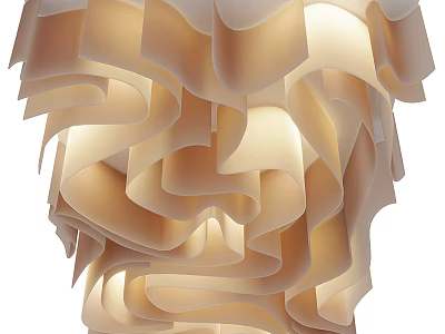 Unique Modern Ceiling Design with Wavy Layered Curves and Soft Warm Beige Lighting 3d model