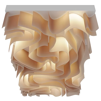Unique Modern Ceiling Design with Wavy Layered Curves and Soft Warm Beige Lighting 3d model