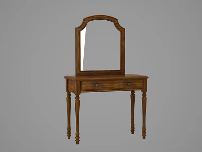 Classic Wooden Dressing Table With Mirror And Drawers On Carved Legs 3d model