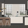Modern Kitchen Interior With White Cabinets Island Stools And Large Windows 3d model