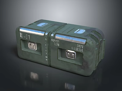 Two Green Hard Shell Cargo Boxes With Metal Latches And Serial Numbers 3d model
