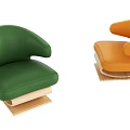 Modern Two Tone Accent Chair With Green Orange Leather Upholstery And Wooden Base Design