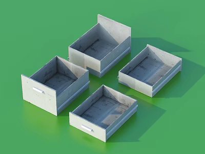 Four Rectangular Concrete Boxes With Small Handles On Green Background 3d model