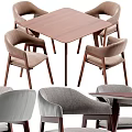 Modern Dining Table Set With Wooden Square Top And Beige Gray Upholstered Chairs