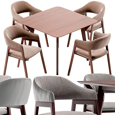Modern Dining Table Set With Wooden Square Top And Beige Gray Upholstered Chairs 3d model