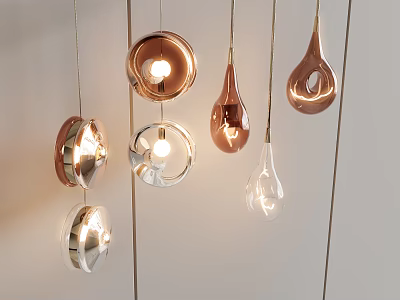 Modern Stylish Pendant Lights with Various Shapes Metallic Copper and Transparent Glass Design 3d model