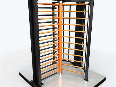 Public Facility Turnstile With Black Frame And Orange Metal Bars For Entrance Control 3d model