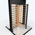 Public Facility Turnstile With Black Frame And Orange Metal Bars For Entrance Control