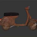 Vintage Orange Rusty Scooter With Black Seat Headlight And Weathered Frame
