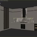 Modern Kitchen Interior With Light Gray Cabinets Marble Countertops And Stainless Steel Range Hood