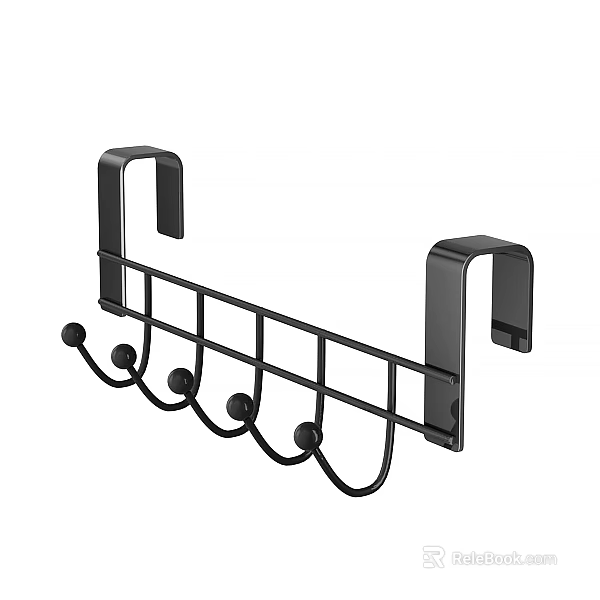 Black Wall Mounted Hook Rack With Multiple Curved Hooks For Hanging Items 3d model 