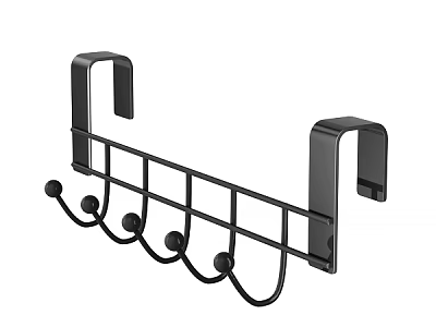 Black Wall Mounted Hook Rack With Multiple Curved Hooks For Hanging Items 3d model