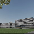 Modern Industrial Factory Buildings With Glass Curtain Walls Green Lawn And Trees