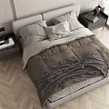 Modern Double Bed Bedroom Interior With Gray Bedding Bedside Tables And Wooden Floor