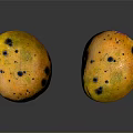 Fresh Ripe Mangoes With Spotted Yellow Skin And Sticker On Black Background With Reflections