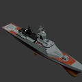 Game Movie Character Warship 3D Model With Gray Hull Red Bottom Radar Weapon Systems 3d model