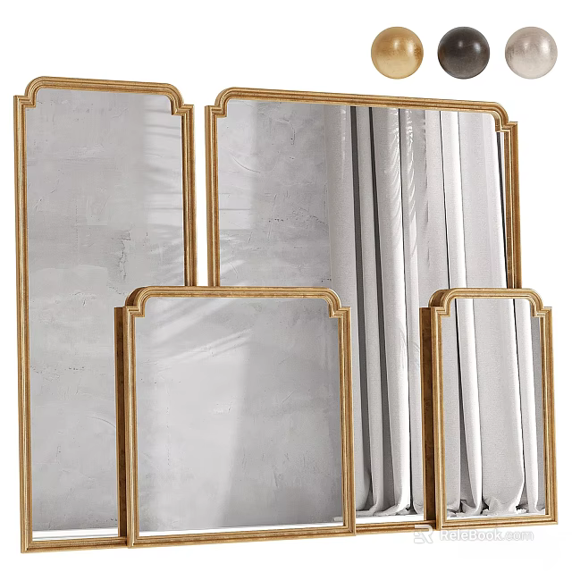Decorative Gold Frame Rectangular Wall Mirrors in Multiple Sizes for Home Decor 3d model 